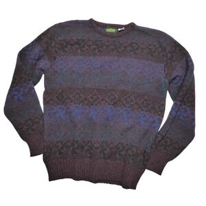 Boundary Waters Sweater Mens L Purple Wool Acrylic Fair Isle Crewneck Knit
